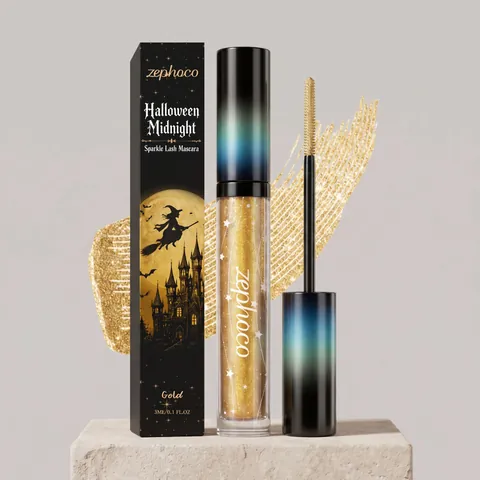 Zephoco Halloween Midnight Gold Sparkle Lash Mascara Long Lasting Waterproof Curling Thickening Eye Makeup For Party Women