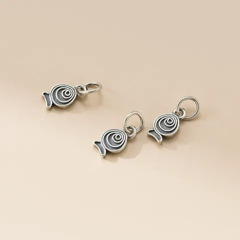 925 Sterling Silver Small Fish Pendant Vintage Thai Silver Pattern Charm For DIY Bracelet Necklace Hand-woven Jewelry Making Accessories