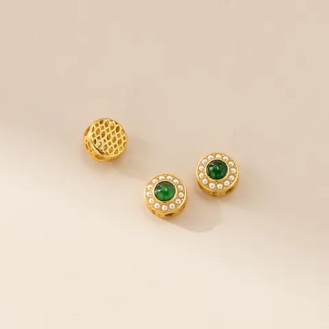 Perles d'Espacement Rondes en Argent Sterling 925 Plaqué Or Avec Strass Vert Et Perle Artificielle Pour Bijoux DIY
