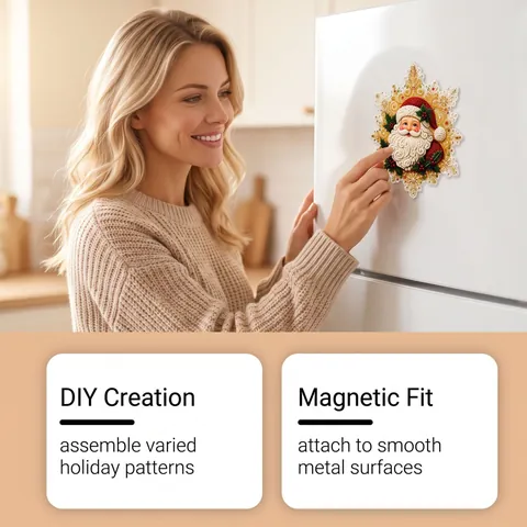 DIY Diamond Painting Christmas Fridge Magnets Set Acrylic Santa Snowflake Refrigerator Magnets Festival Decor