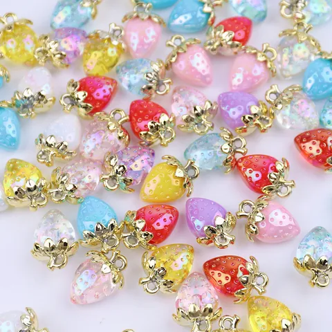 Ciondolo a Forma di Fragola in Acrilico Simulata Charms Frutta Colorata Galvanizzata per Orecchini Fai da Te Portachiavi Accessori per Gioielli