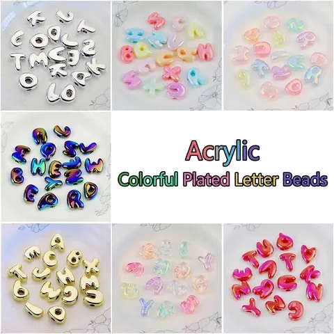 Acryl UV Galvanisierte Alphabet Perlen DIY Große Loch Cartoon Buchstaben Perlen Für Telefonkette Schlüsselbund Schmuck Zubehör