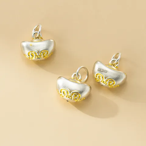 999 Fine Silver Gold Tracing Sycee Yuanbao Pendant 3D Hard Silver Lucky Cloud Charm For DIY Bracelet Necklace Jewelry Making Accessory