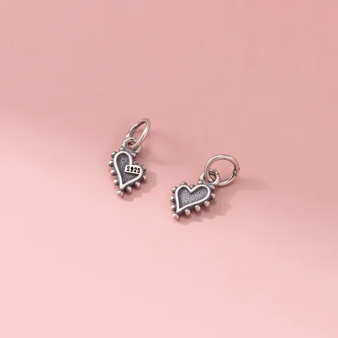 Pendentif Seul en Argent Sterling 925 Coeur Rétro Pièces de Création Bijoux Bordure Perlée Vintage Charm Coeur Fait Main Accessoires