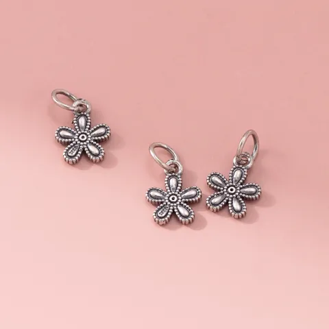 925 Sterling Silver Bauhinia Flower Pendant Vintage Thai Silver Oxidized Floral Charm For DIY Bracelet Handmade Jewelry Making Accessory
