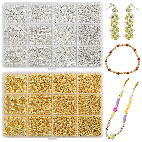 12 Gitter CCB Kunststoff Galvanisierte Runde Zwischenperlen Gold Silber Metallische Lose Perlen Für DIY Schmuckherstellung Halsketten Armbänder Zubehör