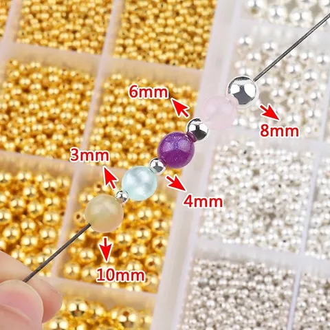 12 Gitter CCB Kunststoff Galvanisierte Runde Zwischenperlen Gold Silber Metallische Lose Perlen Für DIY Schmuckherstellung Halsketten Armbänder Zubehör