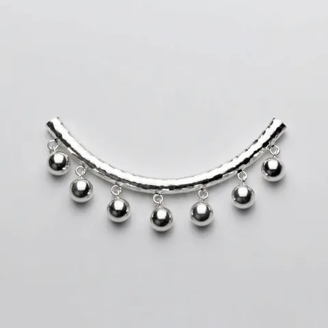 925 Sterling Silver Hammered Curved Tube With 7 Bells Pendant For Sweater Chain DIY Jewelry Making Accessories Handcrafted Ornament
