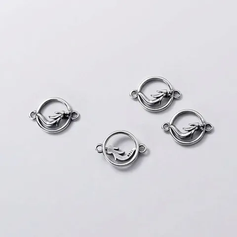 S925 Sterling Silver Frosted Matte Hollow Dragon Phoenix Connector For DIY Jewelry Making Vintage Chinese Style Charm Connector