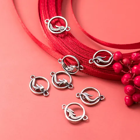 S925 Sterling Silver Frosted Matte Hollow Dragon Phoenix Connector For DIY Jewelry Making Vintage Chinese Style Charm Connector