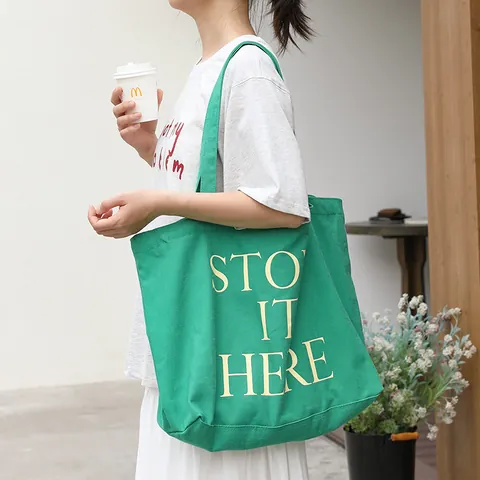 Dames Canvas Tote Tas Grote Capaciteit Koreaanse Stijl Casual Letter Print Schoudertas Handtas Student Shopping Tas