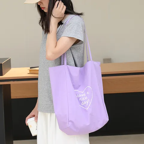 Korean Style Nylon Printed Heart Letter Tote Bag Large Capacity Casual Shoulder Bag For Women Travel Shopping Handbag