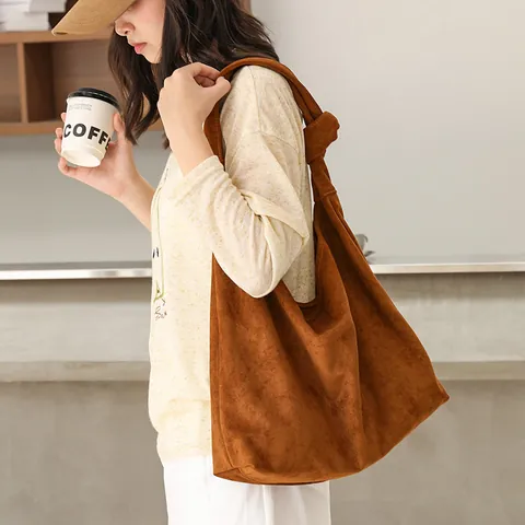 Japanese Style Knot Synthetic Suede Underarm Bag Large Capacity Minimalist Hobo Shoulder Bag Casual Tote Bag Daily Office