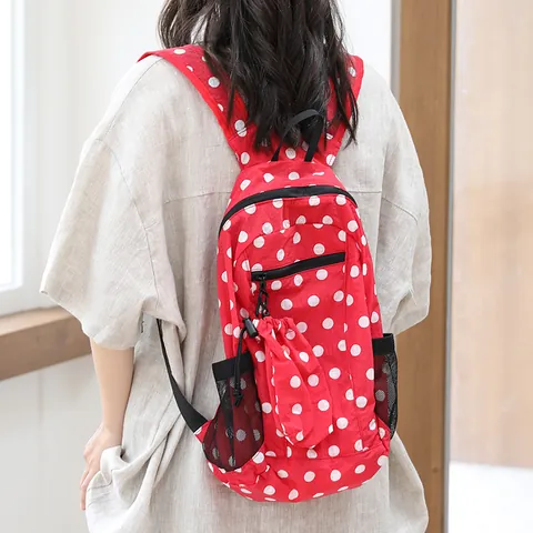 Korean Style Women Polka Dot Nylon Backpack Casual Fashion Large Capacity Student School Bag With Mesh Side Pockets Daily Travel