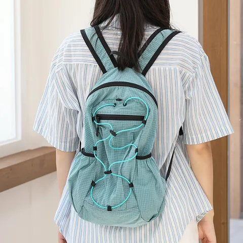 Japanese Style Plaid Nylon Backpack For Women Men Casual Pleated Drawstring School Bag Large Capacity Fashion Streetwear Daily Travel Backpack