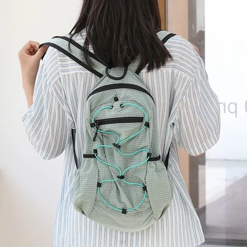 Japanese Style Plaid Nylon Backpack For Women Men Casual Pleated Drawstring School Bag Large Capacity Fashion Streetwear Daily Travel Backpack