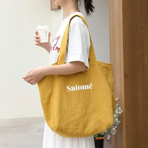 Japanese Literary Style Cotton Linen Tote Bag Large Capacity Letter Print Shoulder Bag For Women Daily Casual Handbag