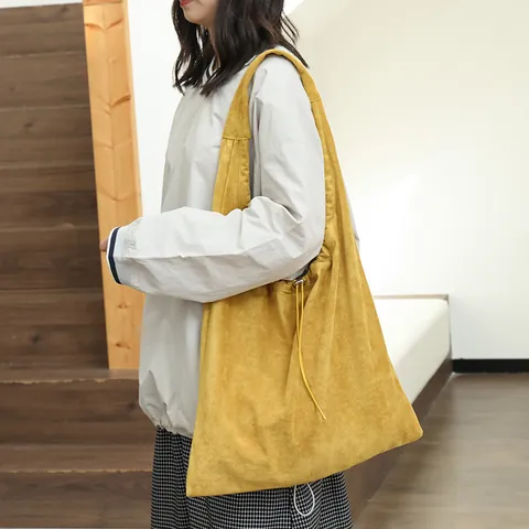 Korean Style Faux Suede Shoulder Bag Large Capacity Drawstring Pleated Underarm Tote Bag For Women Casual Daily Hobo Handbag
