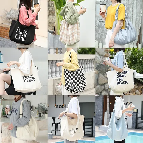 Women Japanese Style Casual Canvas Tote Bag Large Capacity Letter Printed Plaid Shoulder Bag For Ladies Daily Versatile Handbag