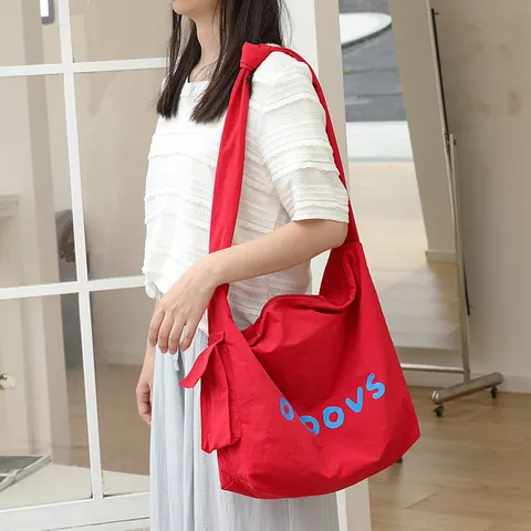 Women Japanese Style Casual Nylon Crossbody Bag Large Capacity Shoulder Bag Letter Print Knot Strap Tote Bag