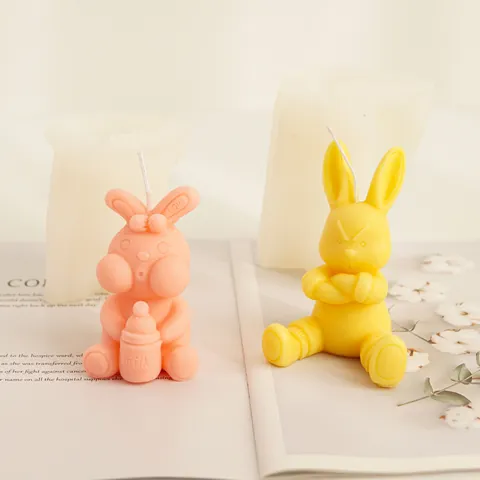 Stampo in Silicone a Forma di Coniglio Carino 3D Bunny Biberon Candela Profumata Sapone Gesso Strumento Fai da Te Artigianato Decorazione Casa