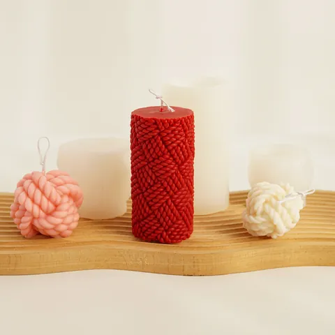 DIY Silicone Wool Ball Candle Mold Cylindrical Scented Candle Mold For Handmade Wax Soap Crafting Winter Knit Pattern Home Decor