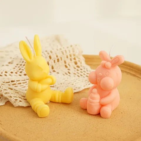 Stampo in Silicone a Forma di Coniglio Carino 3D Bunny Biberon Candela Profumata Sapone Gesso Strumento Fai da Te Artigianato Decorazione Casa