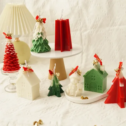 3D Christmas Tree Silicone Candle Mold Snowman Reindeer House Pinecone Aroma Plaster Resin Molds For DIY Holiday Home Decor