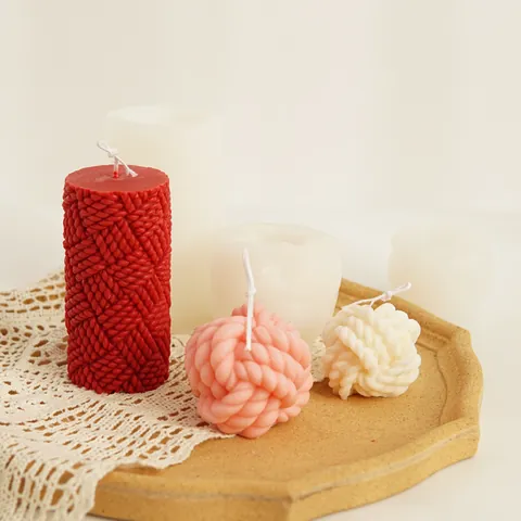 DIY Silicone Wool Ball Candle Mold Cylindrical Scented Candle Mold For Handmade Wax Soap Crafting Winter Knit Pattern Home Decor