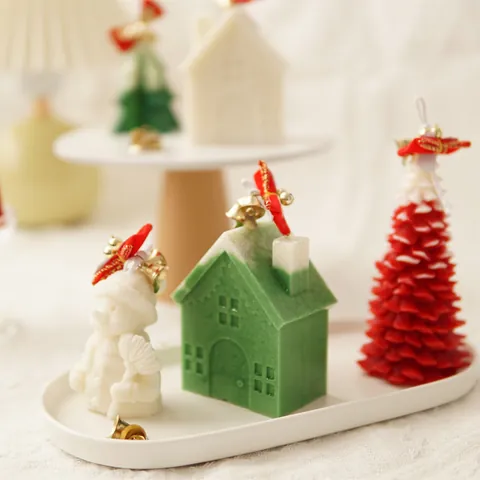 3D Christmas Tree Silicone Candle Mold Snowman Reindeer House Pinecone Aroma Plaster Resin Molds For DIY Holiday Home Decor