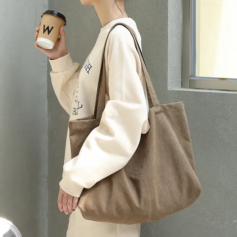 Japanse Stijl Canvas Shopper Grote Capaciteit Vrouwen Casual Vintage Schoudertas Effen Kleur Handtas Forest Style