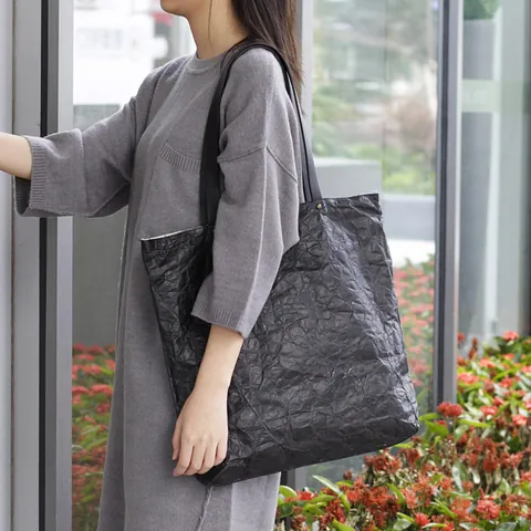 Retro DuPont Kraft Paper Tote Bag For Women Vintage Wrinkled Shoulder Bag Large Capacity Casual Foldable Handbag