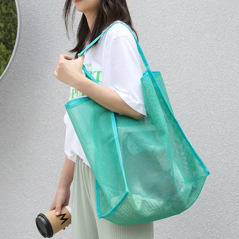 Bolso de Hombro de Malla para Mujer Bolso Tote de Cuadrícula de Gran Capacidad Bolso de Axila Bolso de Compras Literario Casual Bolso de Playa de Verano