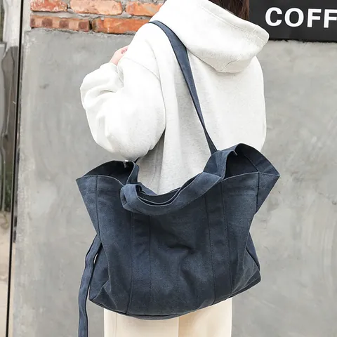 Bolso Tote de Lona Lavada Retro Japonés para Mujer Bolso de Hombro de Gran Capacidad Bolso Cruzado Casual Literario para Diario