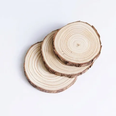 Natural Round Pine Wood Coasters With Bark Edge Tree Slices For Candles DIY Crafts Rustic Wedding Christmas Home Decor