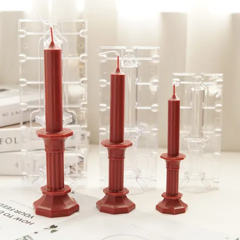 Octagonal Tower Pillar Candle Mold For DIY Candle Making Transparent Plastic PC Mold Two Piece Columnar Candlestick Shape Craft Tool