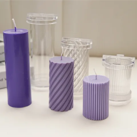 DIY Pillar Candle Mold Spiral Ribbed Cylindrical Polycarbonate Plastic Aromatherapy Candle Making Kit For Handmade Crafts Home Decor
