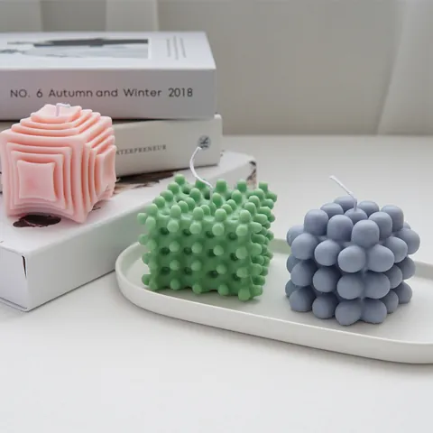 Geometric Magic Ball Silicone Mold Bubble Cube Striped Square Round Mold For DIY Aromatherapy Scented Candle Making Home Decor
