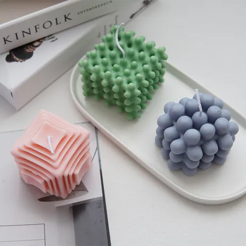 Geometric Magic Ball Silicone Mold Bubble Cube Striped Square Round Mold For DIY Aromatherapy Scented Candle Making Home Decor