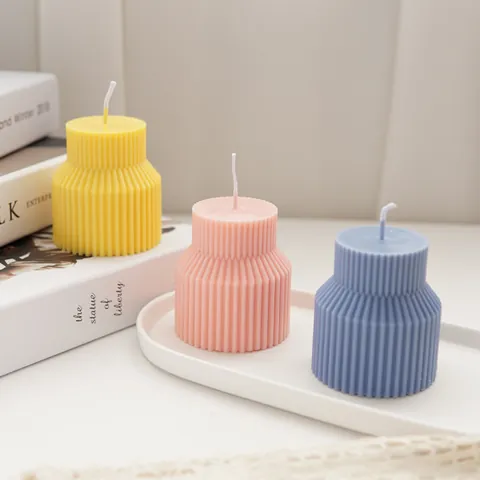 Geometric Ribbed Candle Mold Plastic DIY Scented Candle Crafting Tool Minimalist Pointed Pillar Stepped Cylinder Home Decor