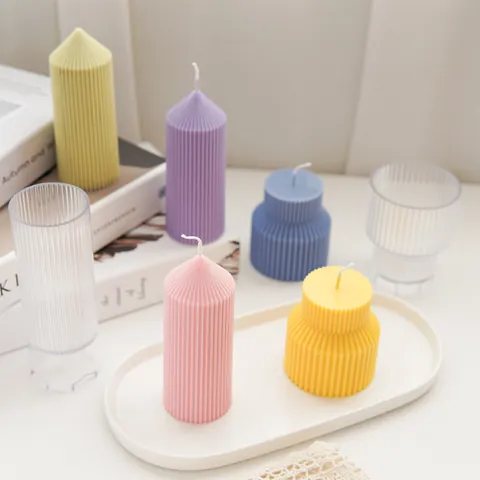 Geometric Ribbed Candle Mold Plastic DIY Scented Candle Crafting Tool Minimalist Pointed Pillar Stepped Cylinder Home Decor