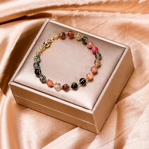 Tourmaline Crystal Beads Bracelet 14K Gold Plated Wire Wrapping Magnetic Clasp Lucky Healing Bracelet Women Jewelry Gift