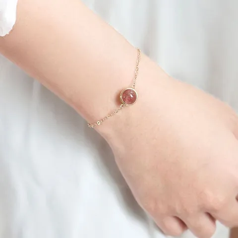 Minimalist Natural Crystal Bracelet For Women Gold White Gold Plated Strawberry Quartz Amethyst Aquamarine Jewelry Gift