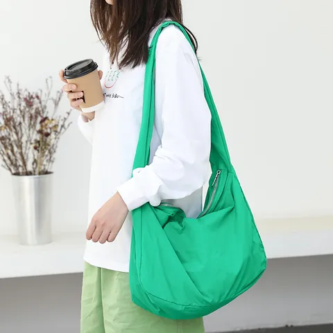 Korean Style Nylon Shoulder Bag For Women Solid Color Simple Fashion Large Capacity Crossbody Bag Casual Hobo Bag Daily Bag