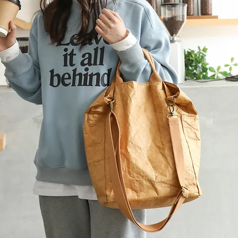 Japans Retro Wasbaar Kraftpapier Totetas Voor Vrouwen Grote Capaciteit Gerimpelde Textuur Tyvek Schoudertas Casual Mode Handtas
