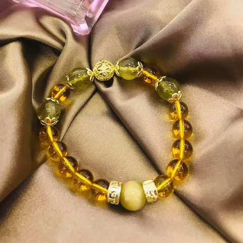 Pulsera de Cuentas de Citrino y Cuarzo Rutilado Dorado de Diseño de Nicho para Mujer Joyería de Cuerda de Mano de Cristal Pulido Pulsera Retro Regalo