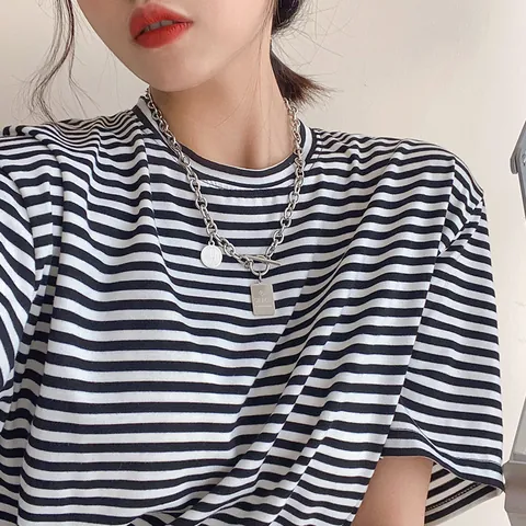 Hip Hop Titanium Steel Double Pendant Necklace For Women Men Silver Chunky Link Chain OT Buckle Toggle Clasp Necklace With Love Grace Engraved Tag Street Style Jewelry