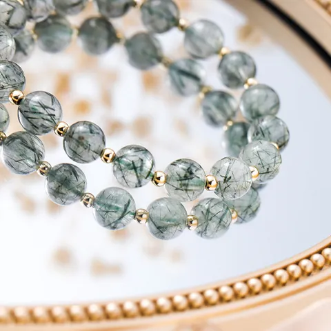Niche Design Green Rutilated Quartz Crystal Bracelet For Women Hollow Out Tree Of Life Pendant Rhinestone Jewelry Bracelet