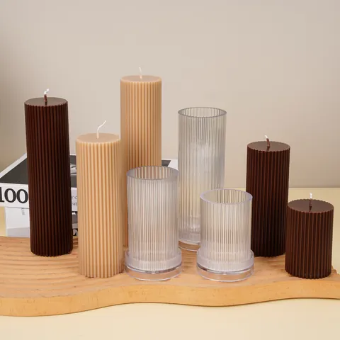 Fine Ribbed Cylindrical Candle Mold Transparent PC Plastic Acrylic Candle Making Tool For DIY Handmade Aromatherapy Pillars Ribbed Cylinder Mold