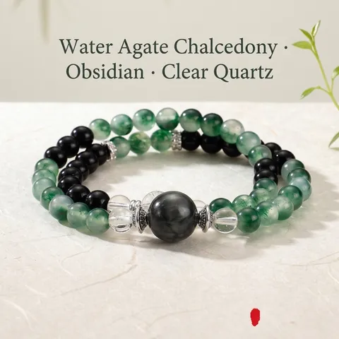 Chinese Stijl Retro Mosagaat Obsidiaan Kralen Armband Voor Vrouwen Vintage Natuursteen Handketting Etnische Sieraden Cadeau